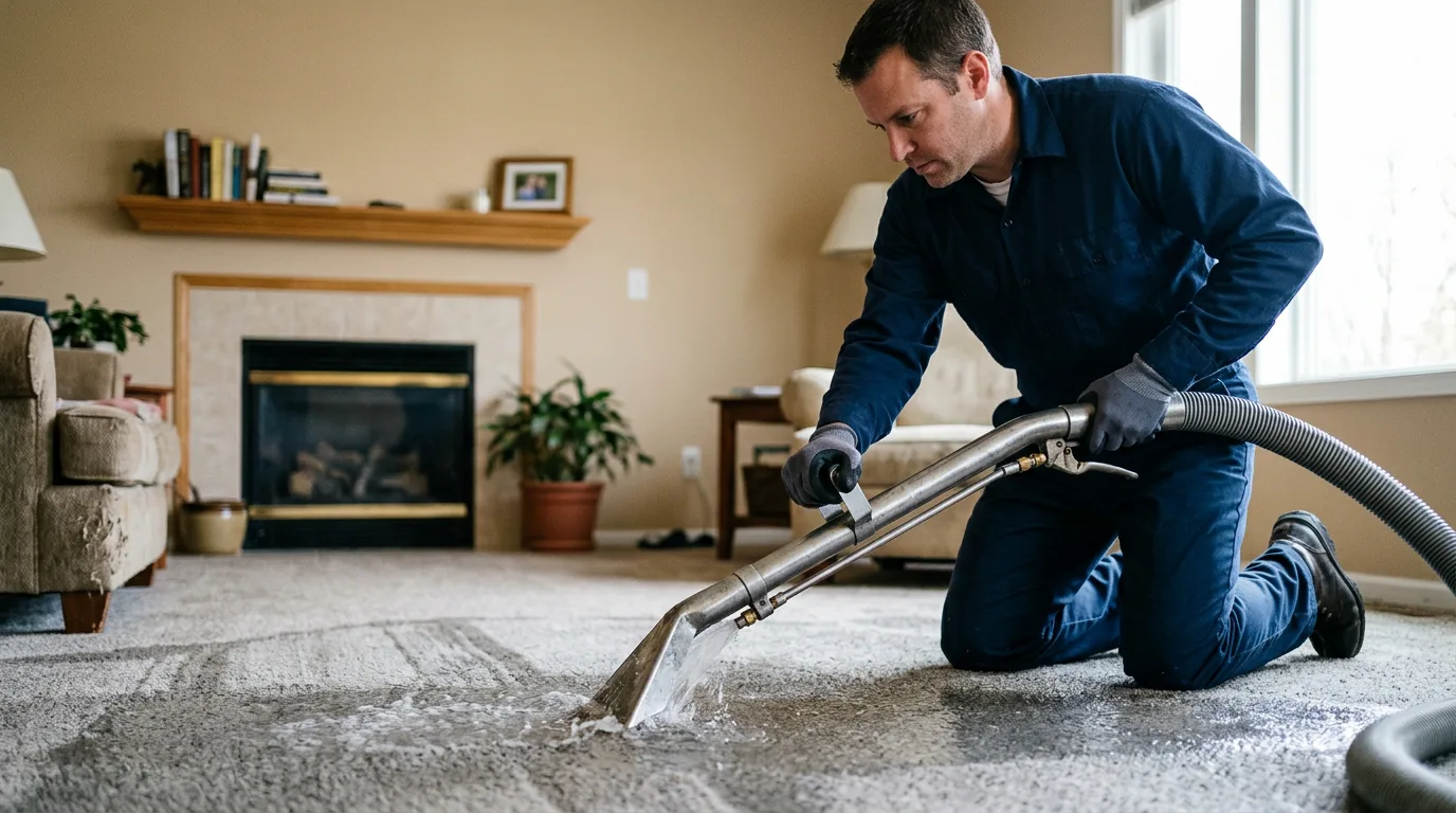Water damage restoration technician working near Lucerne, MO
